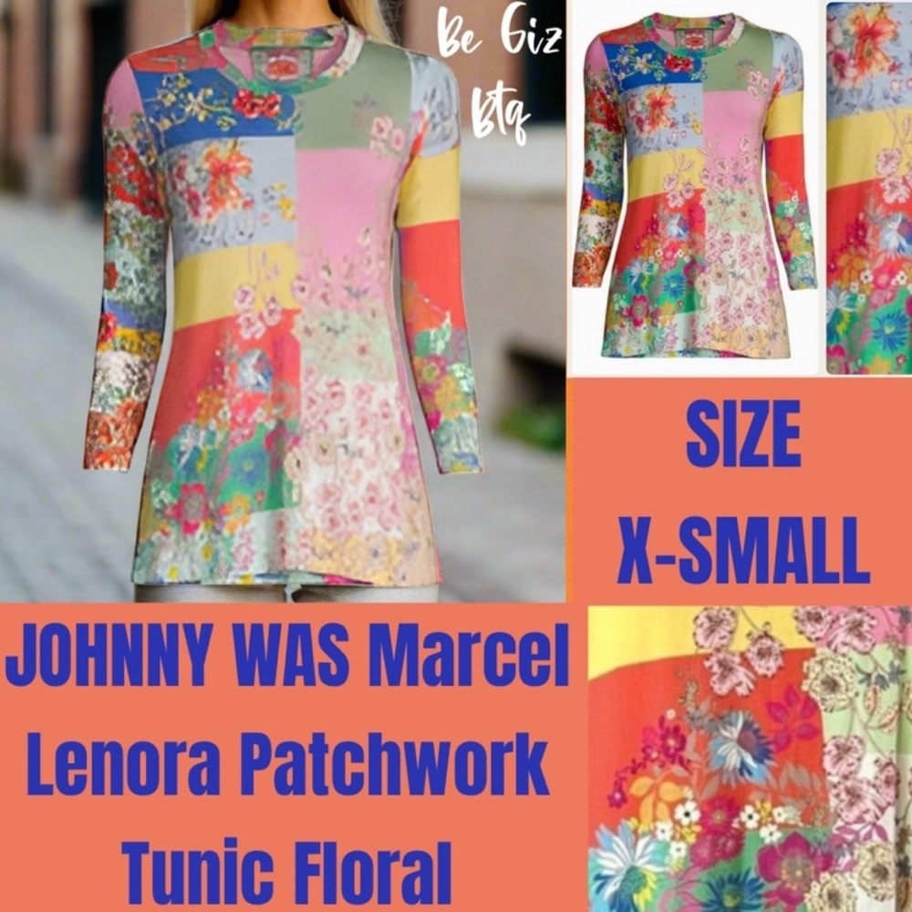 🔥🔥Johnny Was Marcel Lenora Patchwork Tunic Floral Motif Pink & Yellow SizeXSMALL